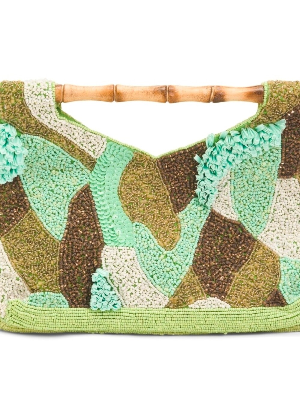 💚▪️Made In India ▪️Beaded Bamboo-Handle Clutch in Mint & Olive